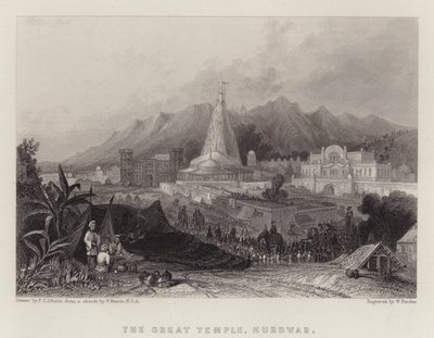 De Grote Tempel, Hurdwar (kleur litho) door Thomas Colman (after) Dibdin