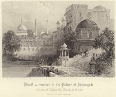 Baoli en resten van het Paleis van Jehanguir door Thomas Colman Dibdin