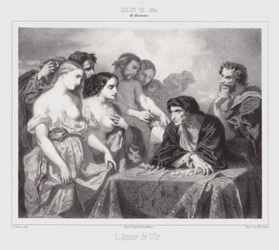 De Liefde voor Goud (gravure) door Thomas Couture