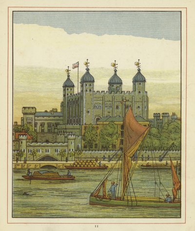 Boten op de rivier de Theems met de Tower of London op de achtergrond door Thomas Crane