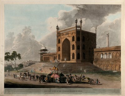 Oostelijke poort van de Jummah Musjid in Delhi door Thomas Daniell