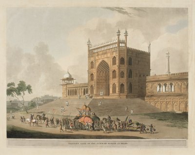 Oostelijke poort van de Jummah Musjid in Delhi door Thomas Daniell