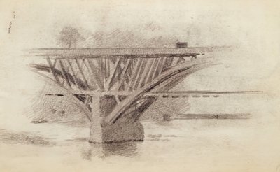 Tekening van Girard Avenue Brug, Verso Schets van een Roeispaan door Thomas Eakins