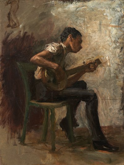 Studie voor zwarte jongen die danst: De banjospeler, ca. 1877 door Thomas Eakins