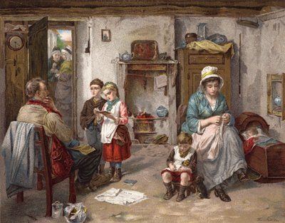 Het Schoolbestuur in het Huisje door Thomas Faed