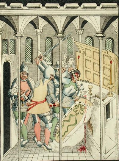 De moord op St. Thomas a Becket in Canterbury, uit de kapel van de Drie-eenheid in Stratford Upon Avon door Thomas Fisher Hoxton