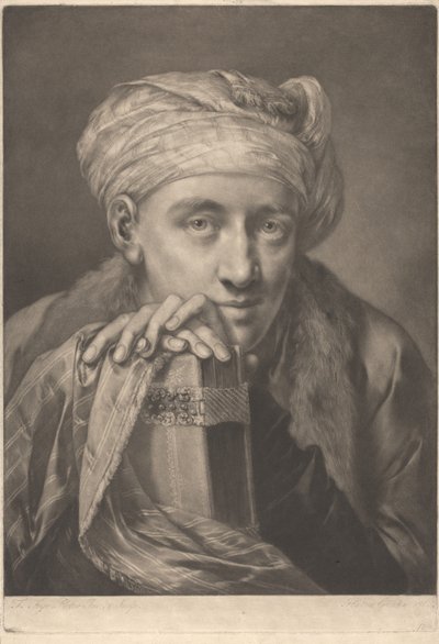 Porträt eines Mannes mit Turban, auf ein Buch gelehnt door Thomas Frye