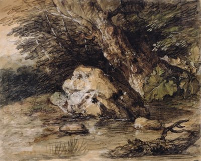 Heuvelachtig landschap met figuren die een brug naderen, c.1763 door Thomas Gainsborough