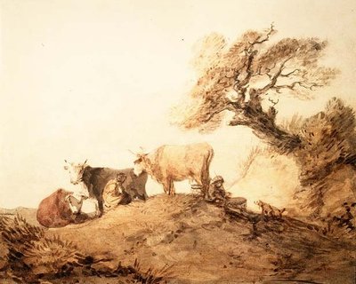 Vee met drijvers en een hond onder een boom door Thomas Gainsborough