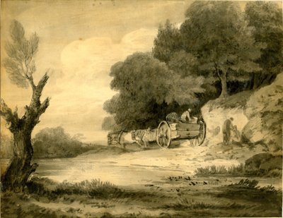 Figuren met kar langs de weg tekening van Thomas Gainsborough door Thomas Gainsborough