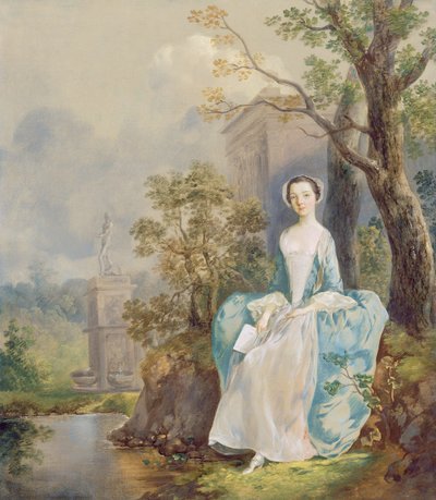 Meisje met een Boek Zittend in een Park, ca. 1750 door Thomas Gainsborough