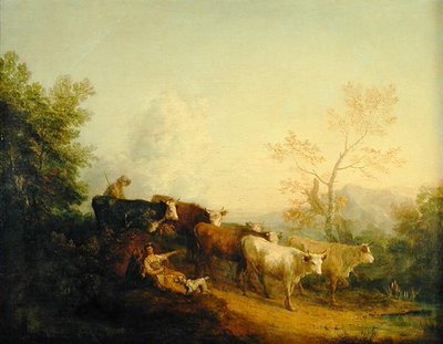 Herders die vee naar een paal drijven door Thomas Gainsborough