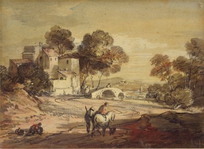 Italiaans landschap met reizigers op een kronkelende weg, 1775-1779 door Thomas Gainsborough