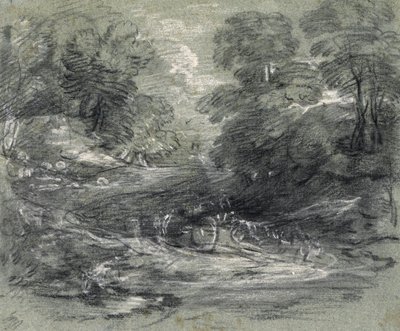 Landschap met boerderijkar op een kronkelend pad tussen bomen door Thomas Gainsborough