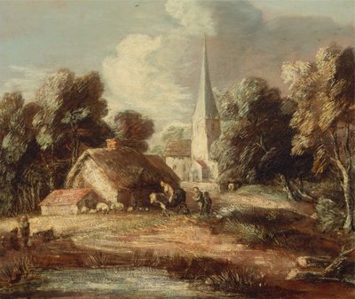 Landschap met huisje en kerk, tussen 1771 en 1772 door Thomas Gainsborough
