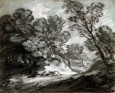No.0975 Bosrijk landschap met een verre berg door Thomas Gainsborough
