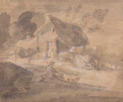 Open Landschap met Figuren, Koeien en Cottage door Thomas Gainsborough