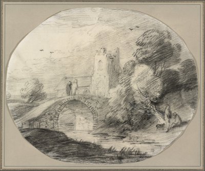 Rivierlandschap met een Brug en een Kerk door Thomas Gainsborough