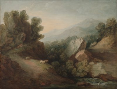 Rotsachtig, Bebost Landschap met een Dal en Stuw door Thomas Gainsborough