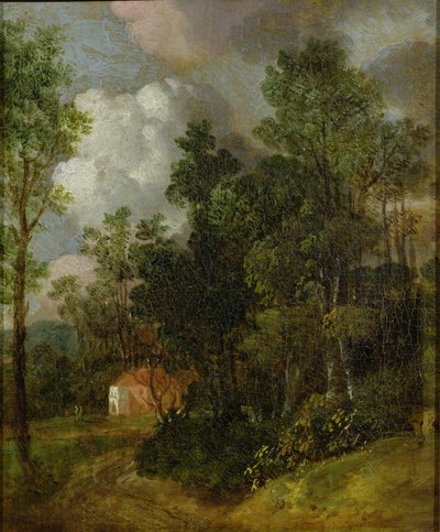 Boslandschap met Landhuis en Twee Figuren, ca. 1752 door Thomas Gainsborough