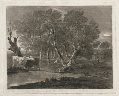 Boslandschap met Koeien bij een Vijver, Figuren en Huisje door Thomas Gainsborough