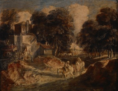 Boslandschap met bereden boeren door Thomas Gainsborough