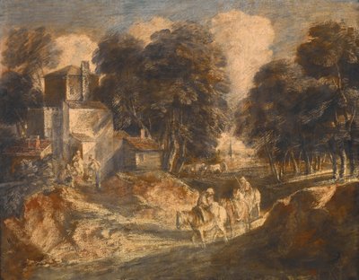 Boslandschap met boeren te paard door Thomas Gainsborough