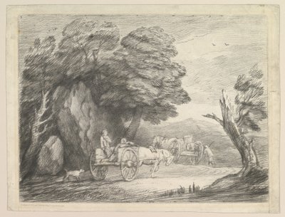 Boslandschap met twee landkarren en figuren, 1 augustus 1797 door Thomas Gainsborough