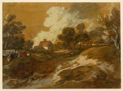 Boslandschap met een huisje en koeien door Thomas Gainsborough
