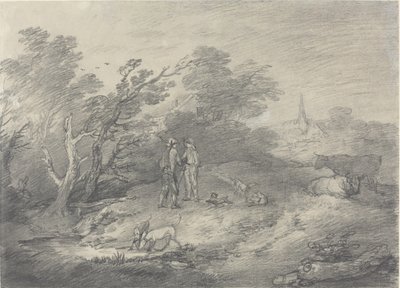 Bossen bij een dorp met konijnenvangers en hun windhonden door Thomas Gainsborough