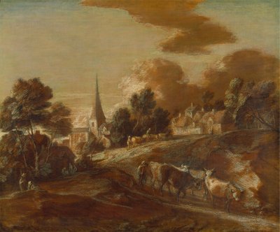 Een denkbeeldig bosdorp met veedrijvers en vee door Thomas Gainsborough RA