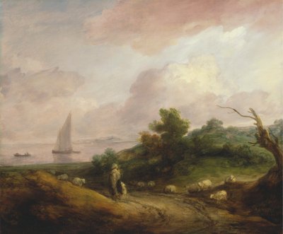 Kustlandschap met een herder en zijn kudde door Thomas Gainsborough RA