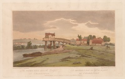 Een selectie van twintig van de meest pittoreske uitzichten in Parijs: De watermolen boven de brug...1803 door Thomas Girtin