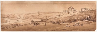 Een selectie van twintig van de meest pittoreske uitzichten in Parijs: Uitzicht vanaf het paleisterras in St. Germain-en-Laye, het aquaduct van Marli in de verte gezien door Thomas Girtin
