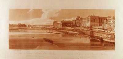 Gezicht op het Louvre en de Tuilerieënbrug vanaf de Pont-Neuf door Thomas Girtin