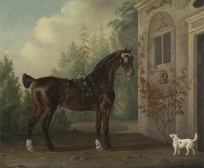 Donkerbruine koetspaard van Lord Abergavenny met een terriër door Thomas Gooch