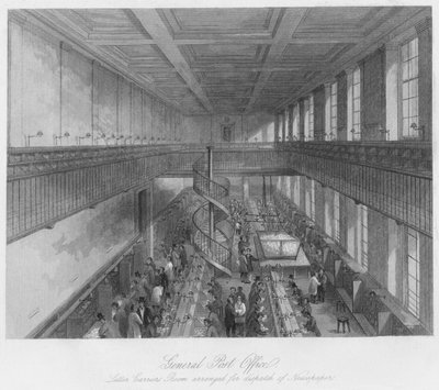 Algemeen postkantoor. Briefdragerskamer ingericht voor verzending van kranten, ca. 1841 door Thomas H. Ellis