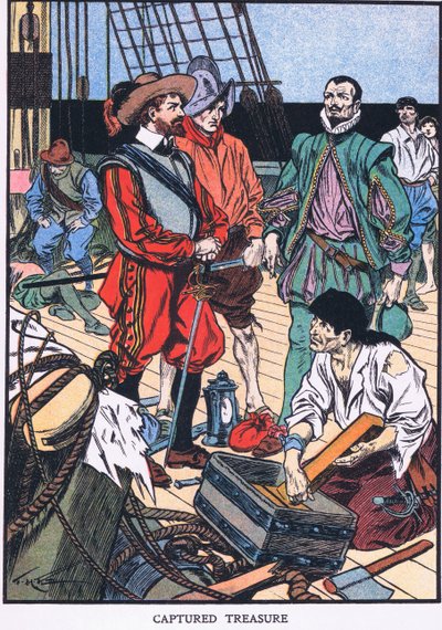Gevangen schat (kleurenlitho) door Thomas Heath Robinson