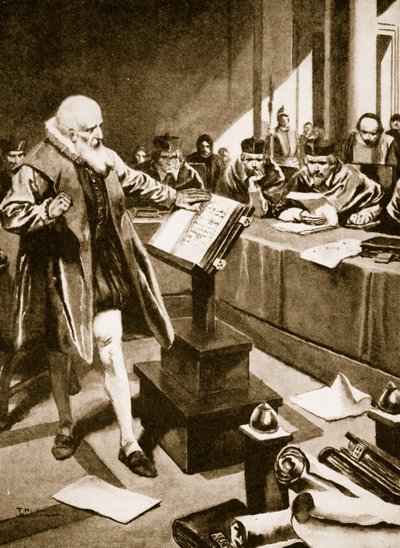 Galileo verschijnt voor de kardinalen (litho) door Thomas Heath Robinson