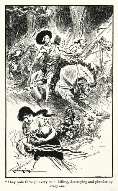 Hunnen (litho) door Thomas Heath Robinson