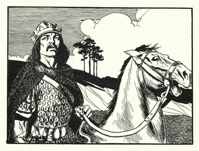 Koning Alfred (litho) door Thomas Heath Robinson