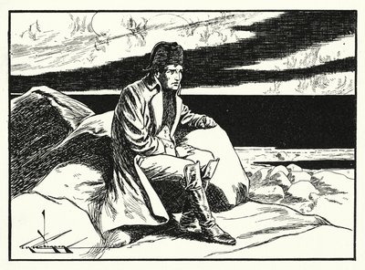 Napoleon op Sint-Helena (litho) door Thomas Heath Robinson