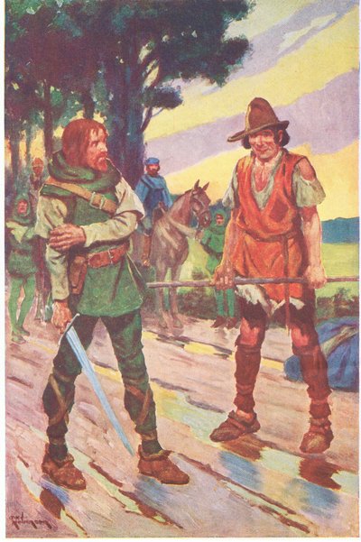 "Ik niet," antwoordde de bedelaar. "Het gevecht was niet mijn keuze". (kleurenlitho) door Thomas Heath Robinson