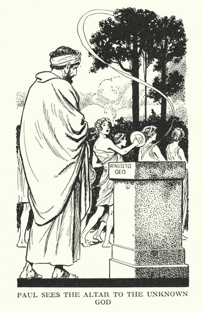 Paulus ziet het altaar voor de onbekende God (litho) door Thomas Heath Robinson