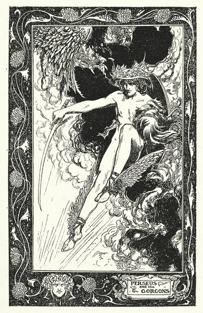 Perseus en Gorgonen (litho) door Thomas Heath Robinson