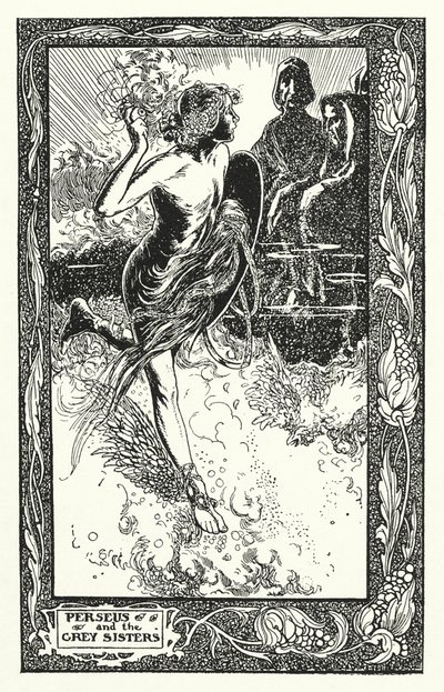 Perseus en de Grijze Zusters (litho) door Thomas Heath Robinson