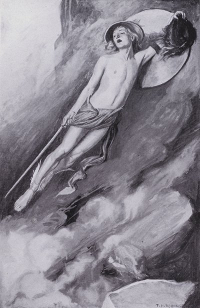 Perseus sprong de lucht in (litho) door Thomas Heath Robinson