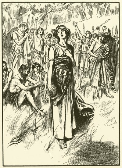 Koningin Boadicea en haar soldaten (gravure) door Thomas Heath Robinson