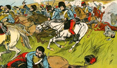 De charge van de Lichte Brigade (kleurenlitho) door Thomas Heath Robinson