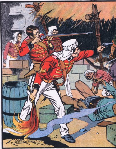 De vernietiging van het tijdschrift in Delhi (kleurenlitho) door Thomas Heath Robinson